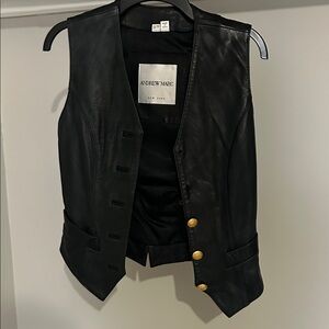 Andrew Marc Black Leather Vest with Gold Buttons